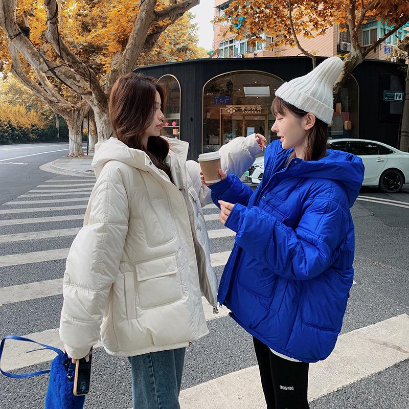 

2024 Women s Short Oversized Hooded Multi-Pocket Cotton Jacket - Korean Style, Winter XL