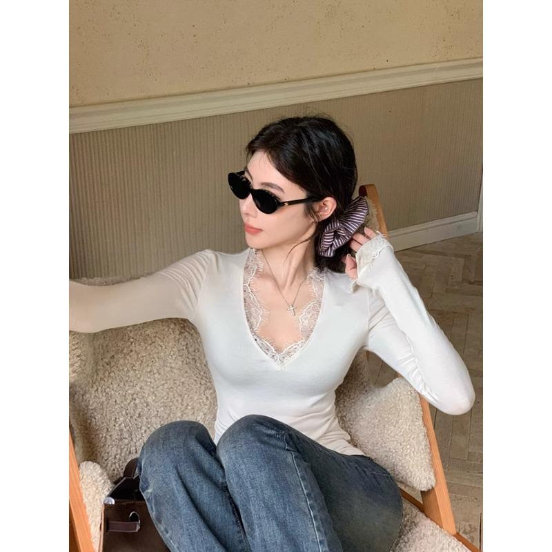 

Рубашка на пуговицах, женский кружевной воротник, облегающая внутренняя рубашка с длинным рукавом, весна, осень и зима, сексуальный топ в стиле Spice Girl XL белый