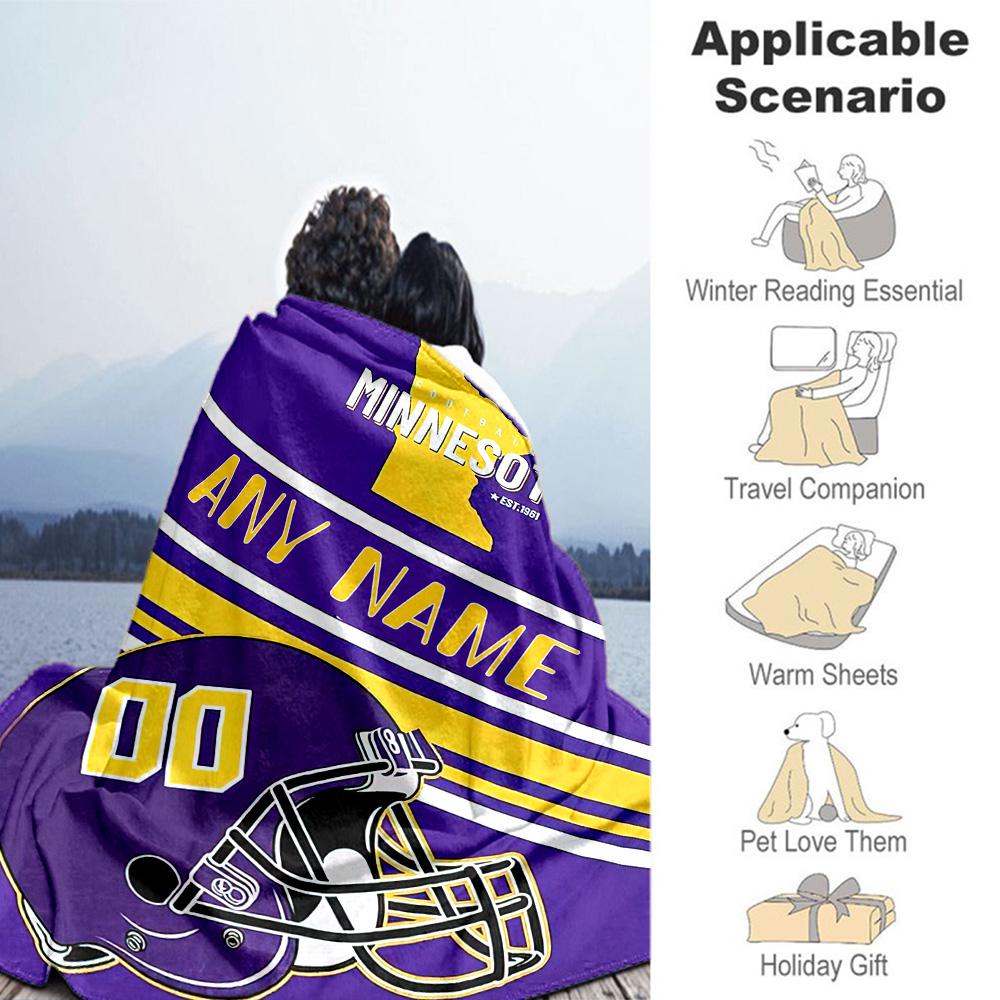 Minnesota Football Fans Personalized Name Blanket Multi-purpose Customizable Blanket Comfortable for Office Chair Sofa Nap Four Seasons Universal