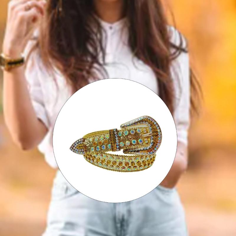 Adult Shinning Waist Belt Luxurious Pin Buckle Waist Belt Adjustable Length Y2K Rhinestone Waist Belt for Nightclub