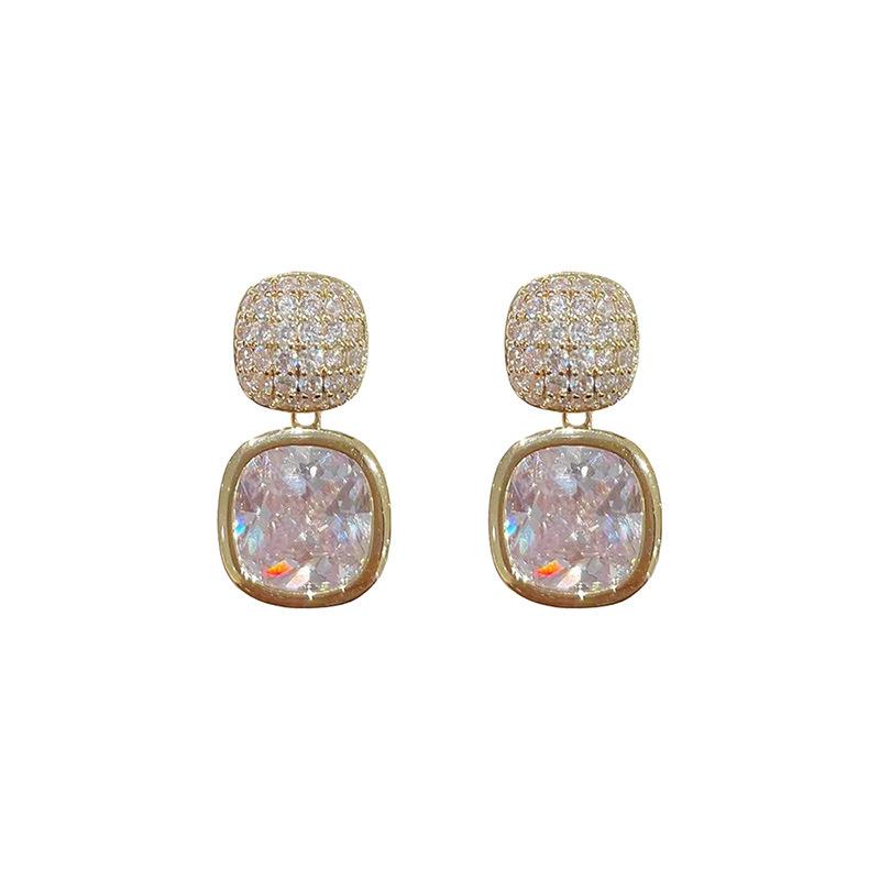 New Square Colorful Zircon Ear Stud Earrings for Women Personality Fashion Daily Wear Accessories Party Jewelry Birthday Gifts