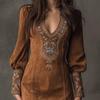 2025 European & American Women's V-neck Embroidered Mini Bodycon Dress