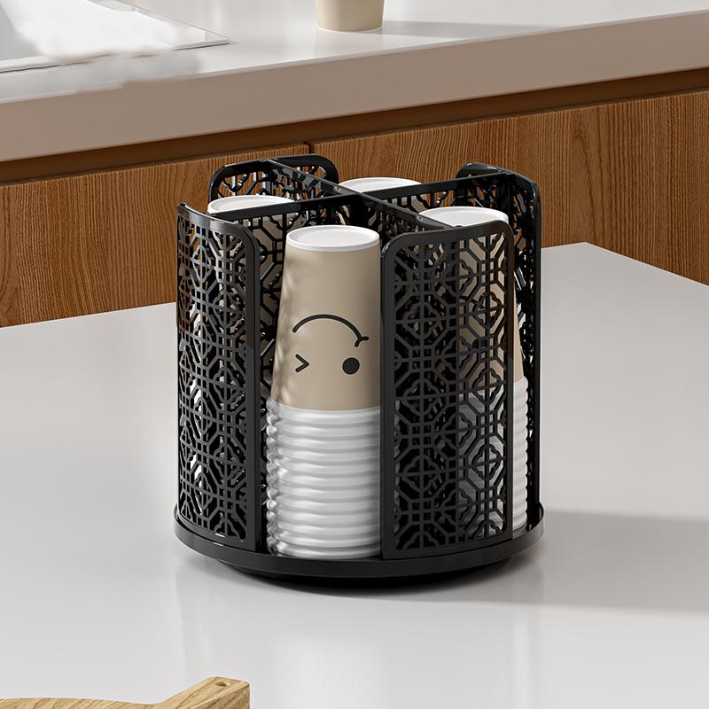 Rotating Paper Cup Dispenser, Cup Holder with 4 Compartments, Disposable Coffee Cup Dispenser Removable, Plastic Cup Storage