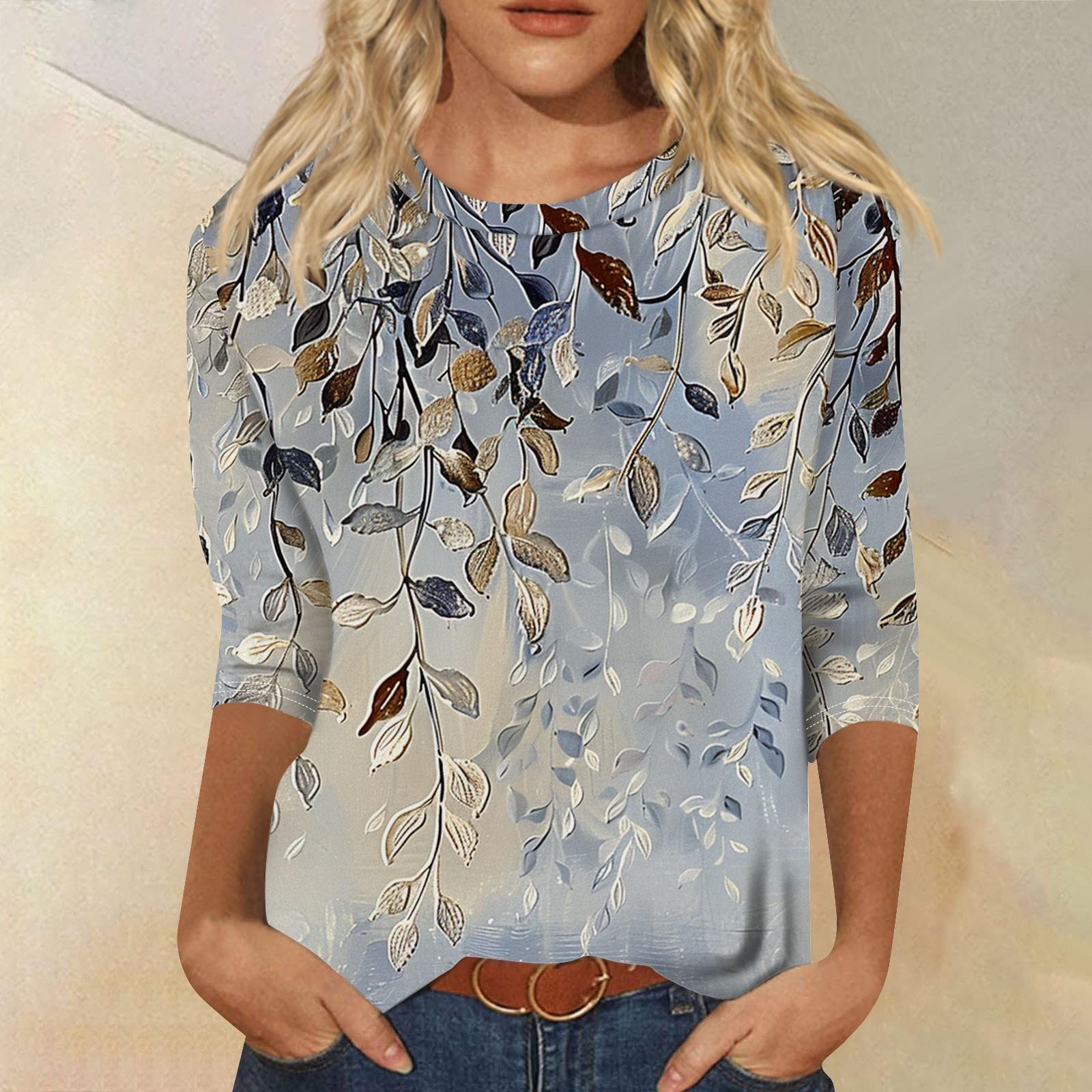 

Женская модная повседневная футболка с круглым вырезом и рукавом три четверти с принтом, топ XL синий