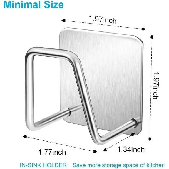 Sticky Sponge Holder for Kitchen Sink Stainless Steel Scrubber Hanger with Strong Adhesive Space-Saving Dishcloth Organizer 2