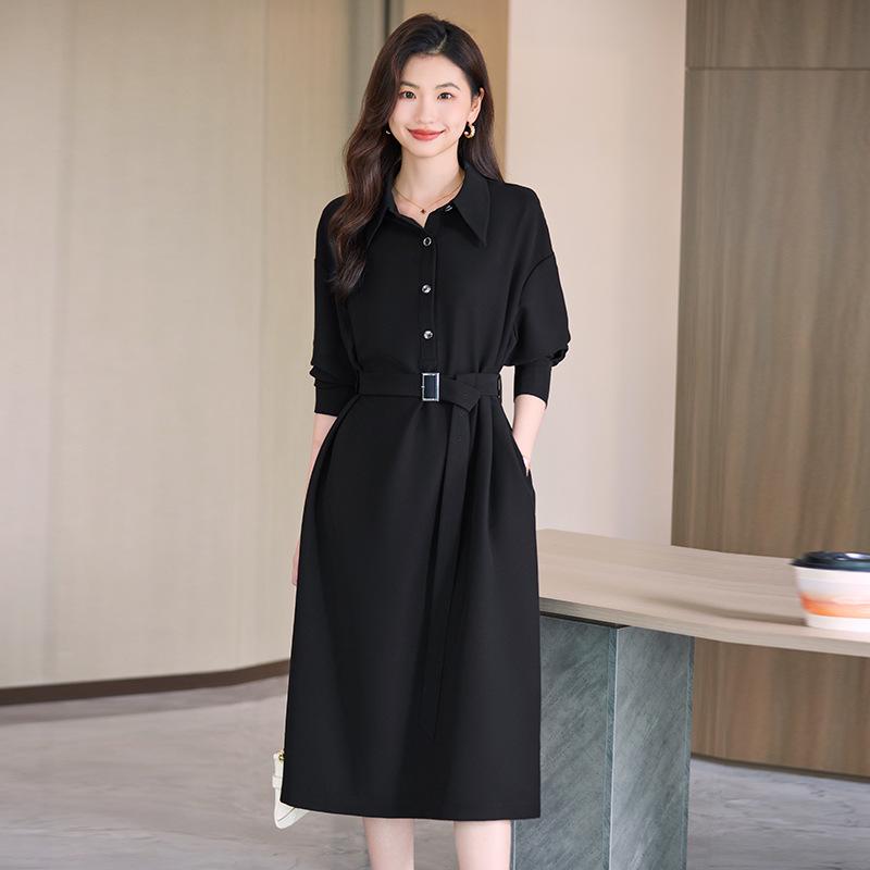 Autumn 2023 Women's Coffee Dress: New Fashion Design, Mid-Length, Waist-Tailored OL Goddess Style