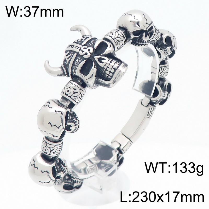 KALEN Punk Jewelry Fashion Men Stainless Steel Viking Skulls Links Bracelet Bangle 23cm&Punk