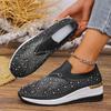 Women's Summer Sports Casual Shoes with Wedge Heels, Round Toe and Rhinestone Slip-on Shoes