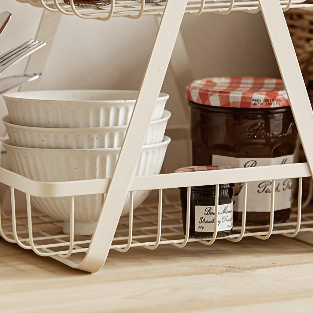 Storage Basket Iron Wood 2 Layers Detachable Fruit Vegetable Shelf Rack for Living Room Kitchen