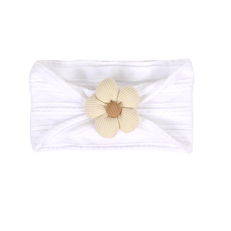 Children's Nylon Headband with Handmade Flowers - Wide, High Elasticity, Soft Jacquard Fabric