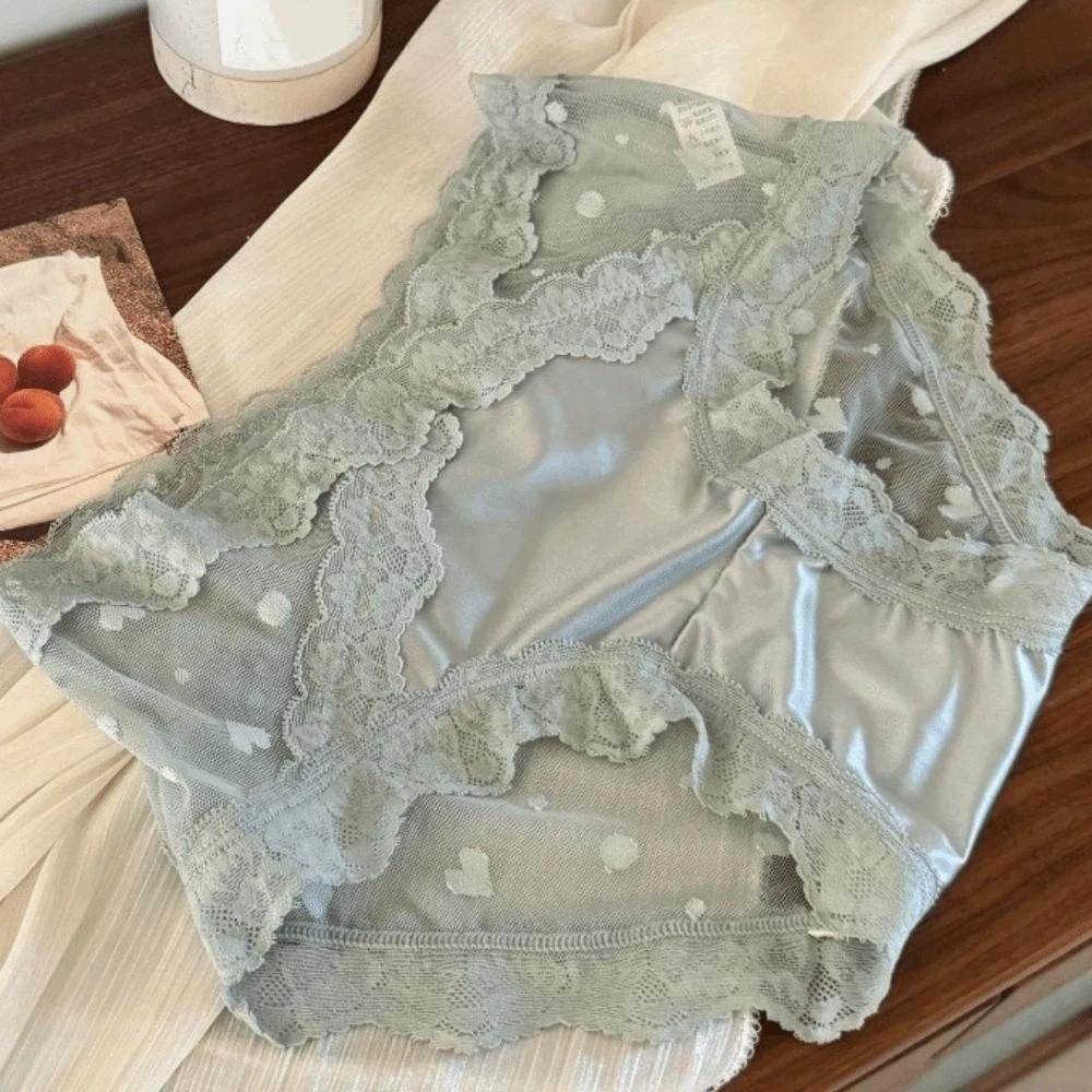 Transparent Lace Flower Panties Satin Silk Lace Mesh Briefs Lingerie French Style Briefs  Gifts