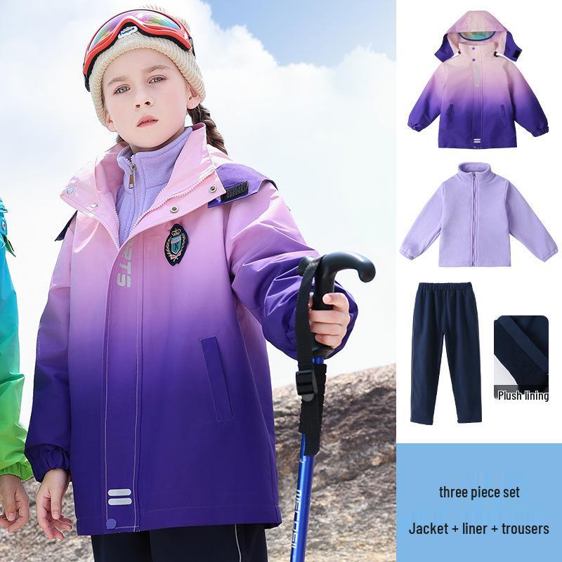 Autumn/Winter School Uniform Set: Velvet-Enhanced Windbreaker & Kindergarten Three-Piece Set