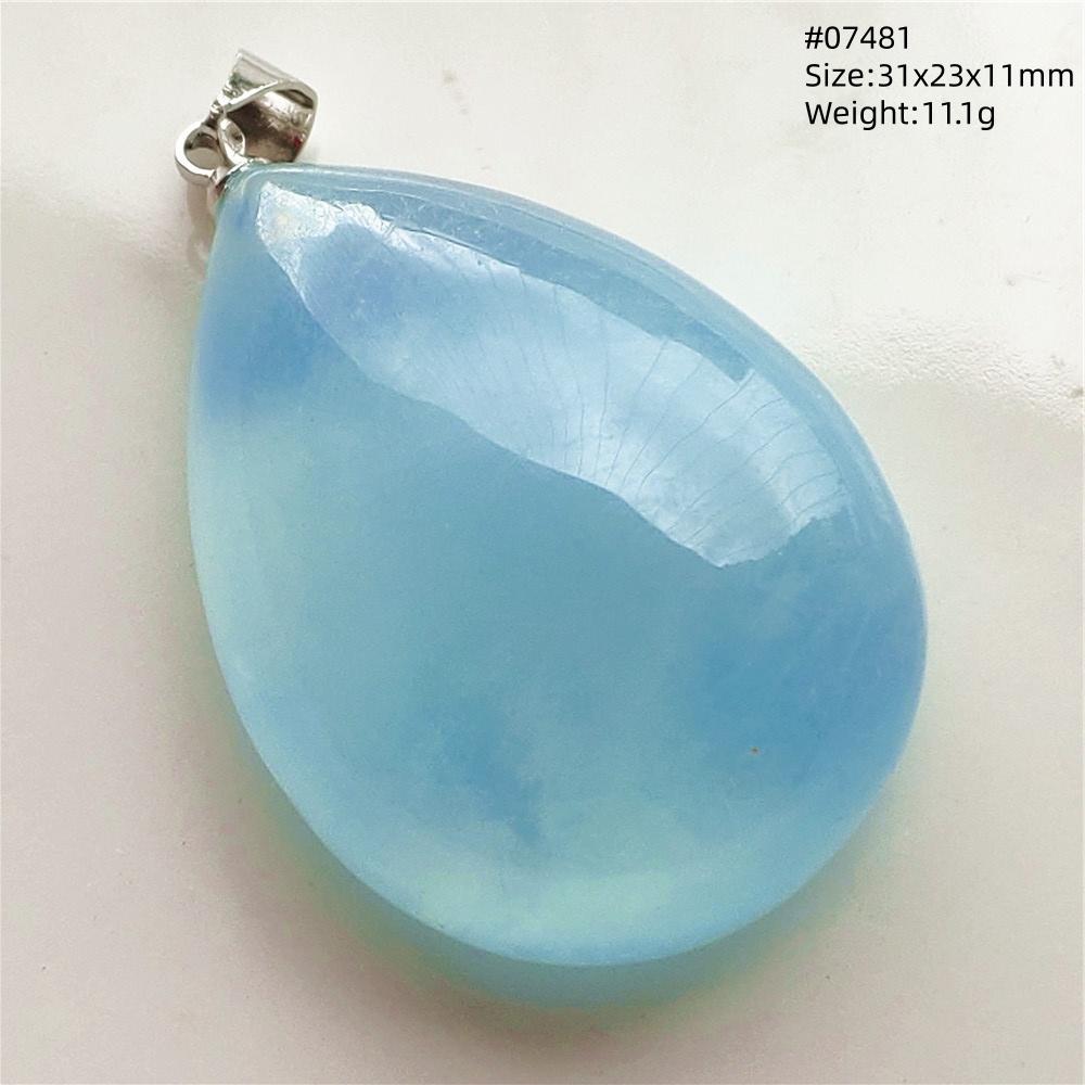 Natural Blue Aquamarine Oval Pendant Jewelry For Women Men Dark Aquamarine Necklace Fashion Brazil AAAAAA