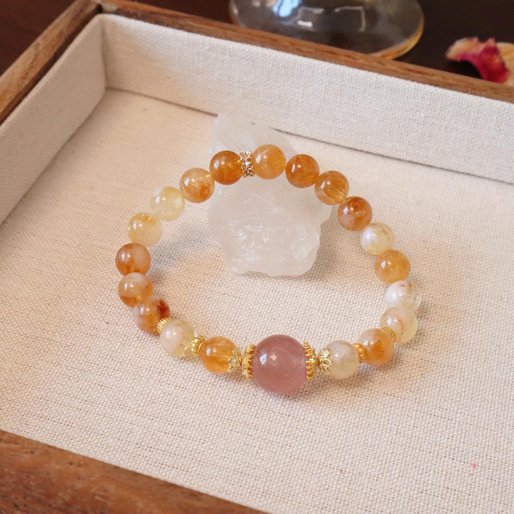 New Chinese Citrine Beaded Bracelet Strawberry Crystal Bracelet Bangles Women Fashion Jewelry Accessories Gift