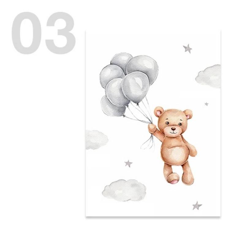 Custom Kids Name Canvas Paintings Cute Teddy Bear and Rabbit Nursery Wall Art Posters Prints Mural Pictures Baby and Kids Room