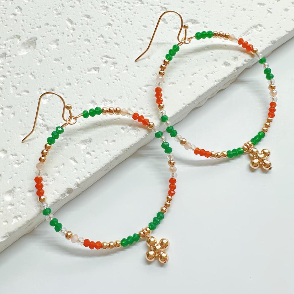 European and American Crystal Beaded Hoop Earrings – Versatile Color-Blocking Glass Christmas Fashion Accessory