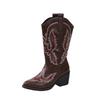 Damen Überweite Bestickte Cowboy Stiefel, Western Stil Mid-Calf Reitstiefel, Vintage Chelsea Martin Stiefel für Damen