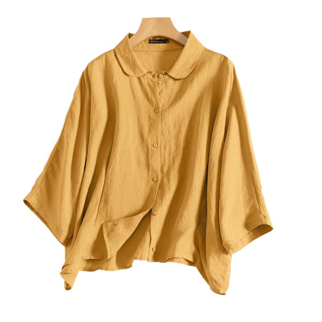 Summer Fashion Lapel Neck Shirt Women Elegant 3/4 Sleeve Blouse Work Buttons Down Tops Tunic Female Casual Loose Blusas