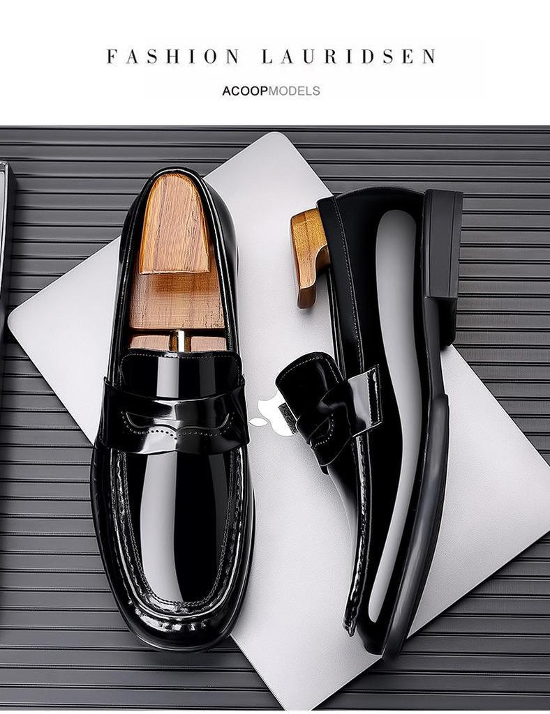 Men's Breathable Cowhide Slip-On Loafers: Shiny, Versatile Casual Leather Driving & Business Shoes.