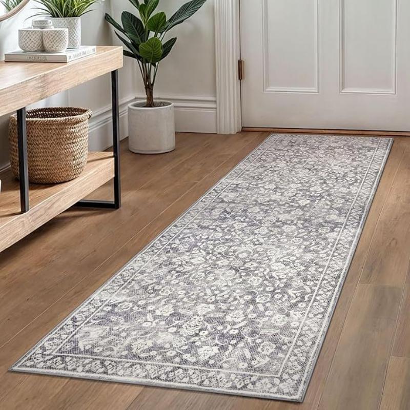 Tapis Runner Persan Floral Vintage Absorbant l'Eau et Antidérapant Tapis de Cuisine Couloir Salon Décoration de Maison 60x220cm 24x87inch