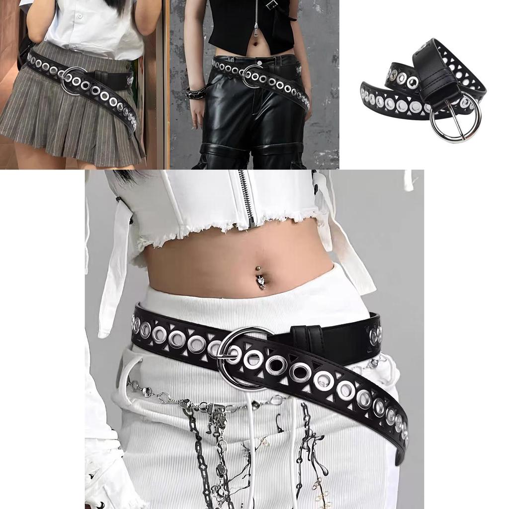 Retro Doppelzahn Metallgürtel mit perforiertem Muster für Streetstyle-Look