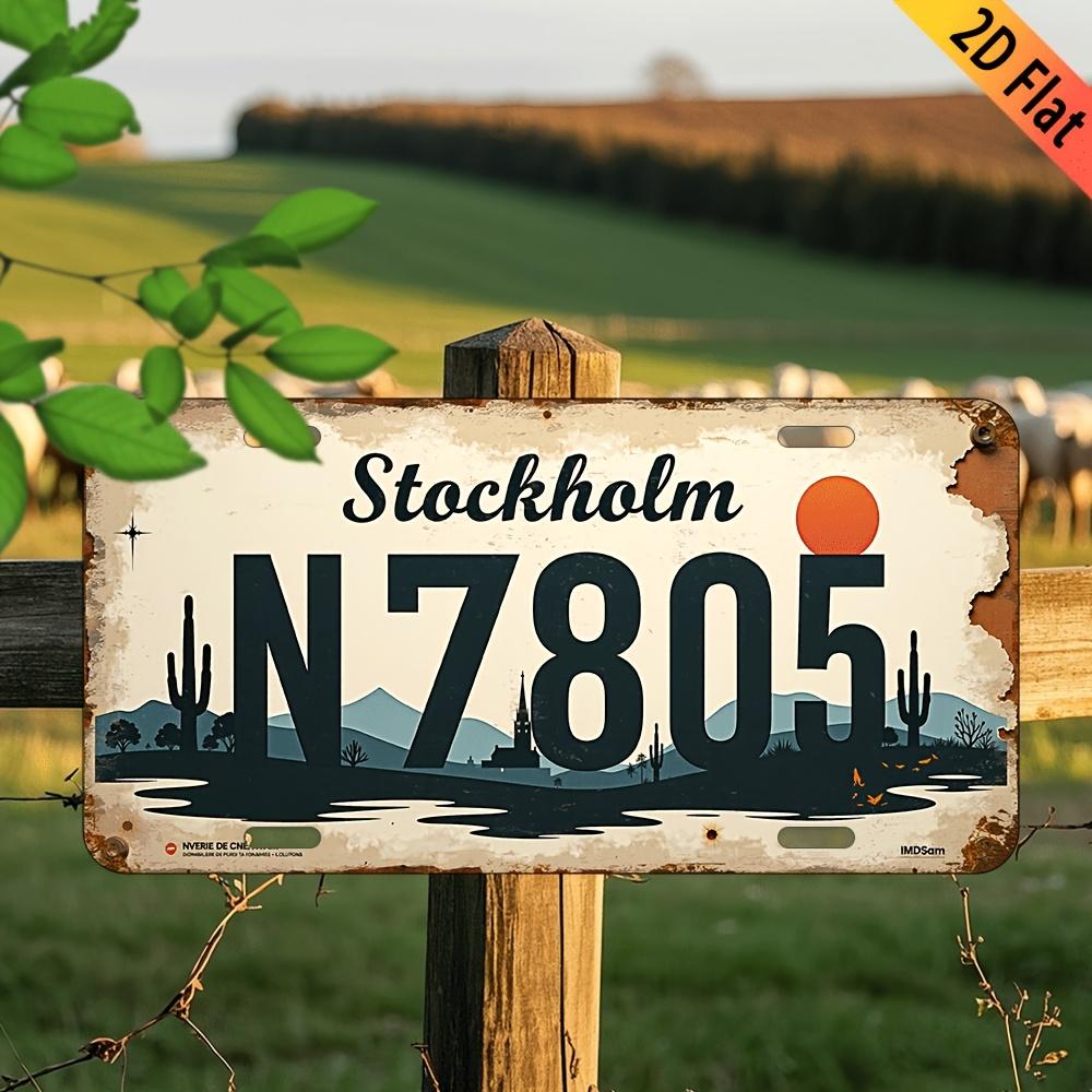 D Flat pc Vintage Swedish Stockholm License Plate Design HeavyDuty Aluminum Wall Decor Sign Rustic Farmhouse Cafe