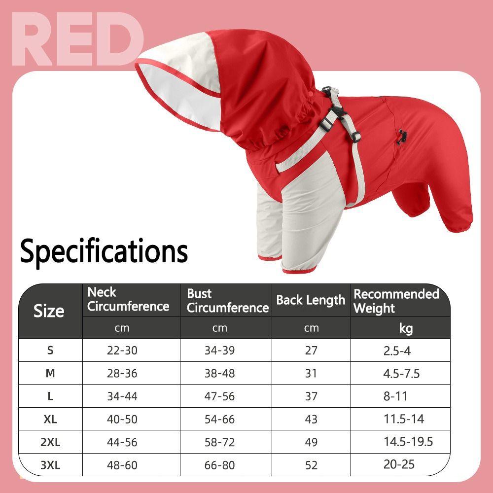 Waterproof Pet Dog Raincoat Four Legged Clothing with Hat Outdoor Dog Raincoat Reflective Stripe Breathable Dog Rain Jacket