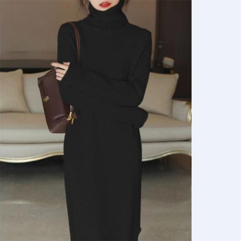 With coat, turtleneck sweater skirt, children's autumn and winter long loose temperament, with design sense knitted primer dress