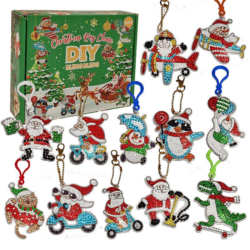 Weihnachts-Überraschungsbox Diamantmalerei DIY Punkt Diamant Schlüsselanhänger Anhänger Acryl Kinder Handgemachte Diamantmalerei