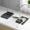 Spatula Rest and Pot Lid Rack with Partitioned Drain Tray, Metal Frame Stand for Sink Area, Table Side Service and Daily Cooking for Kitchen Counter