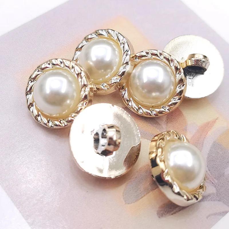 10Pcs Alloy Shiny Rhinestone Pearl Clothing Buttons DIY Clothing Sewing Button Needlework Handmade Accessories