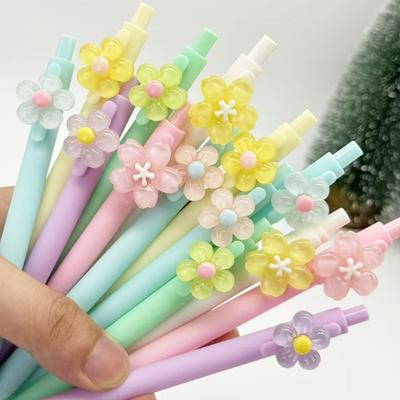 10pcs Creative Colorful Flower Patch Design Retractable Ballpoint Pen, Fine Tip Smooth Writing, Back-to-school Essential, School Student Journaling St