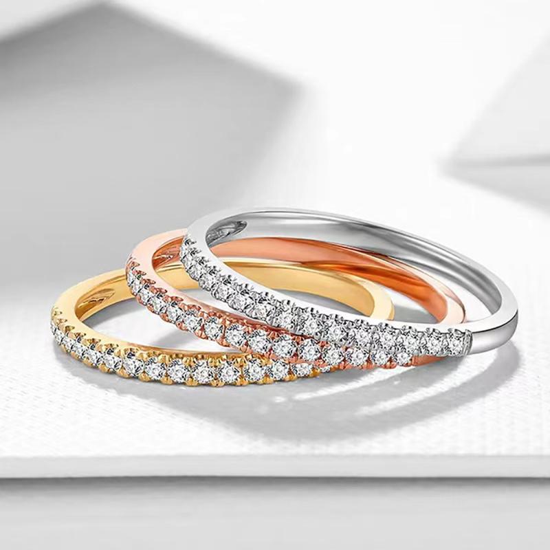 Minimalist Thin Cubic Zircon Finger Ring Silver Tone Dainty Jewelry for Wedding Dinner Party Formal Event Wear