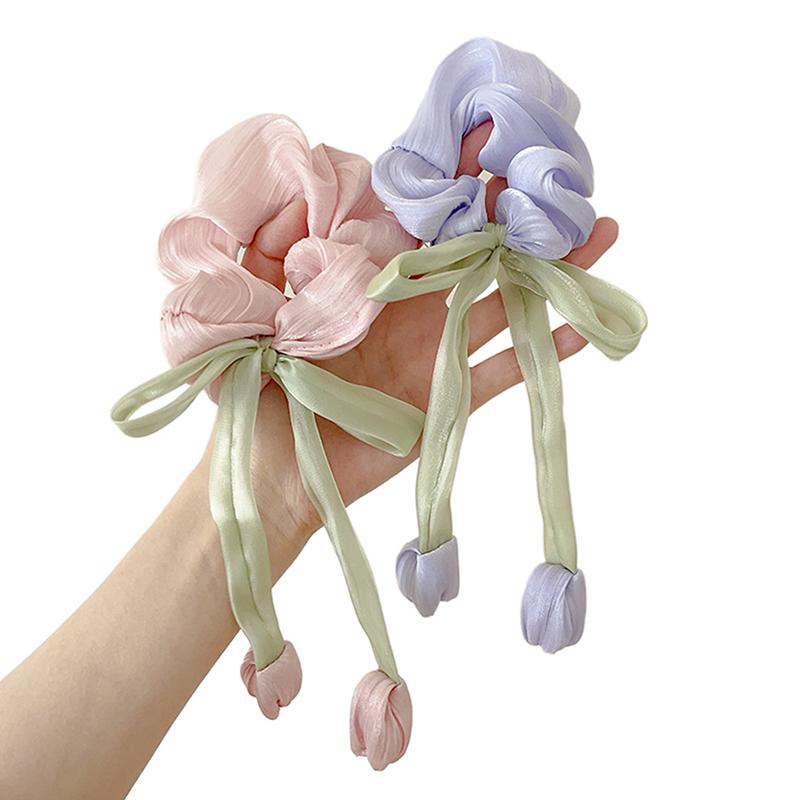 Cute Women's Girls Korean Style Hair Bands Elegant Tulip Scrunchie Ponytail Holder Bow Elastic Hair Ties Accessory