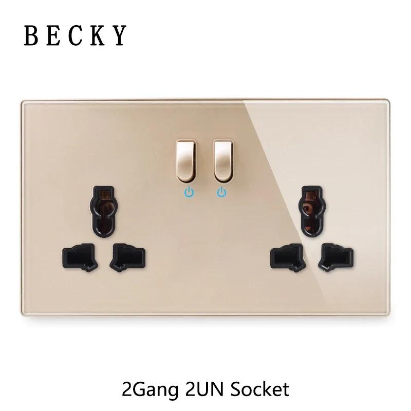 146 Piano Key Reset Switch Tempered Glass Panel 2Gang UN Multifunctional 3-hole Combination Office Hotel Home Villa Decoration