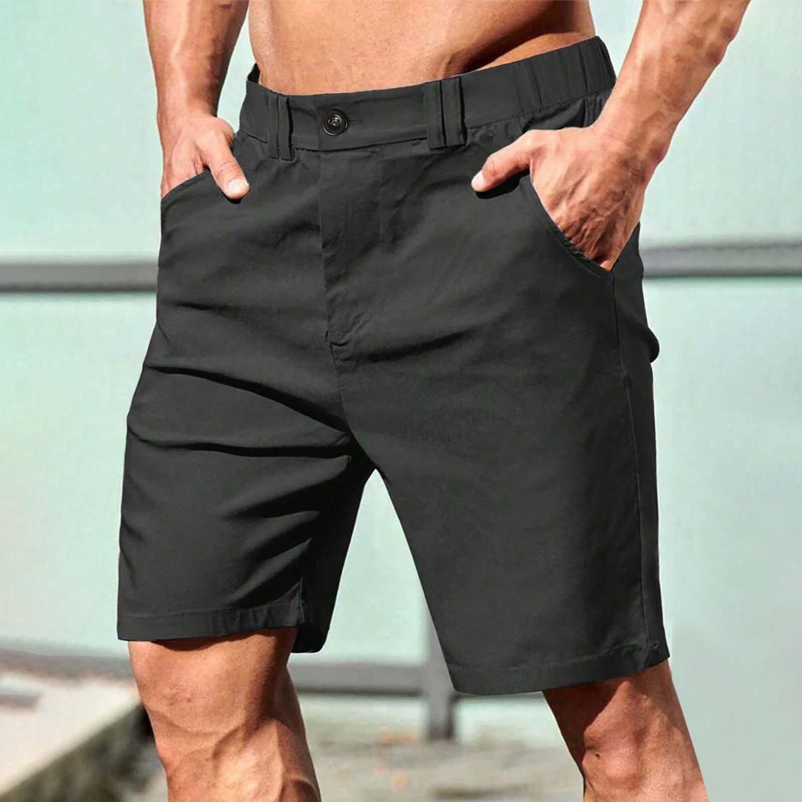 

Men s Workwear Shorts With Multiple Pockets, Elastic Waistband, Loose Cotton, Casual Outdoor Lightweight Work Shorts M чёрный