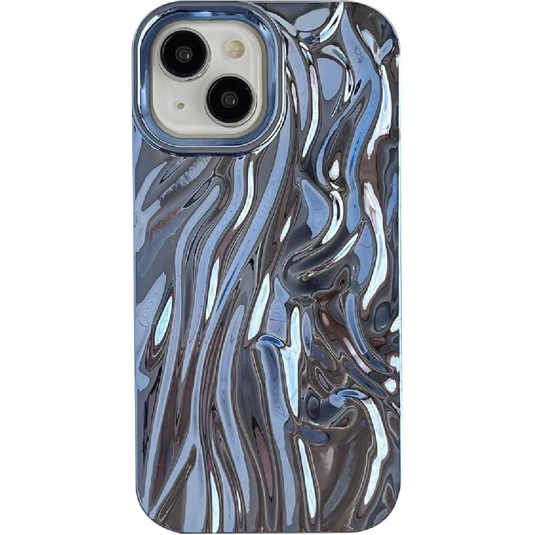 Caseative for iPhone 15 Case,Pleated Water Ripple Chrome Wave Pattern Soft Phone Case (Silver)