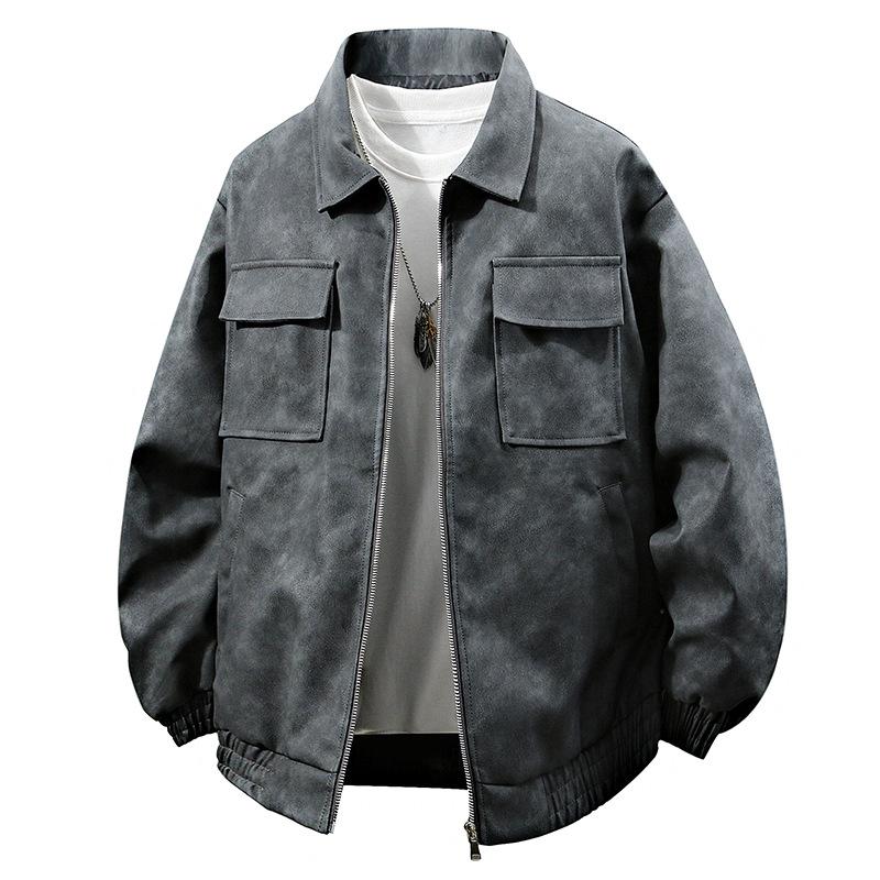 American retro hip hop PU leather lapel jacket men's spring and autumn fashion brand street loose motorcycle suit plankton handsome coat