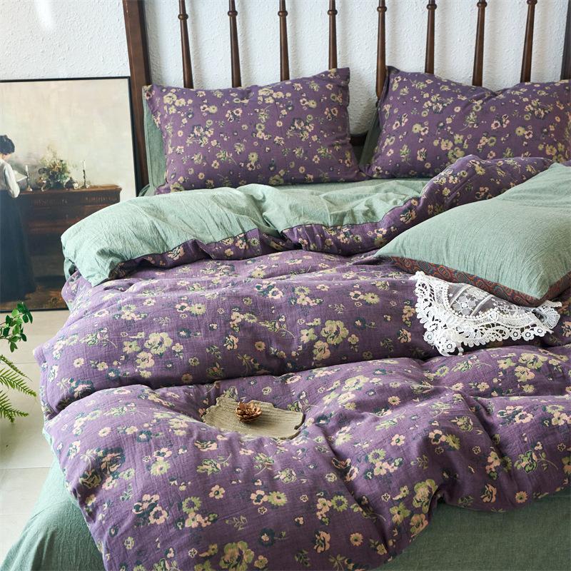 Class A Cotton Color-Woven Jacquard Double-Layer Yarn, Pure Cotton Aerobic Retro Wind Small Floral Quilt Cover