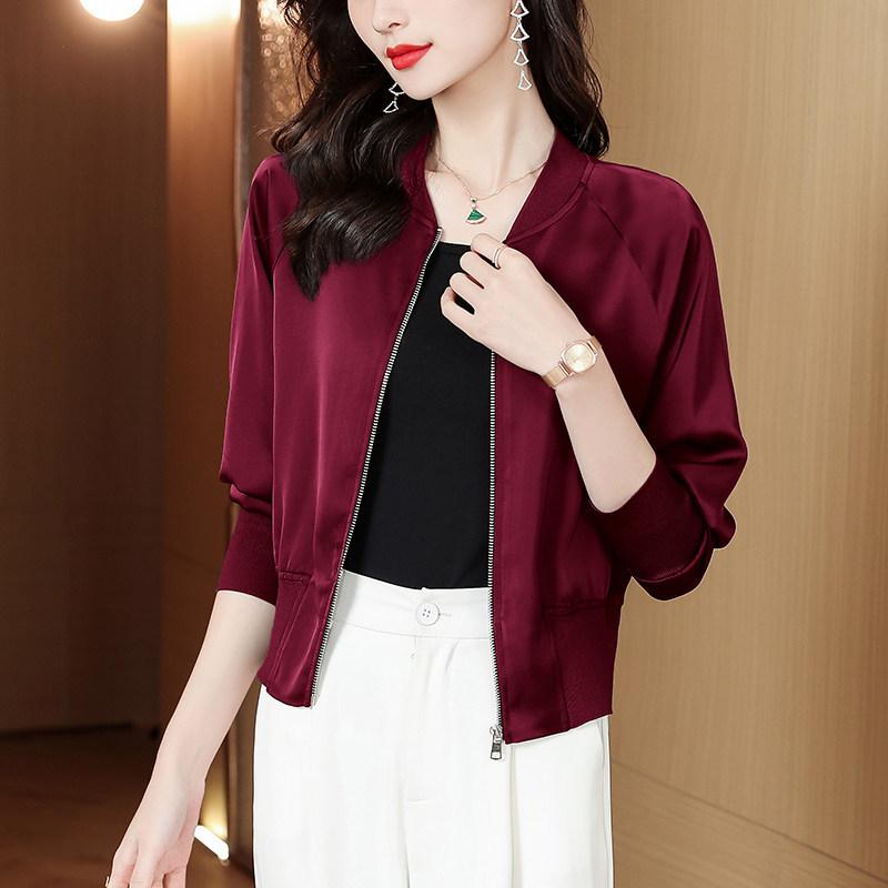 Satin Loose Short Jacket for Women In Spring and Summer New Sun Protection Clothes Baseball Jacket Cardigan Versatile Exterior
