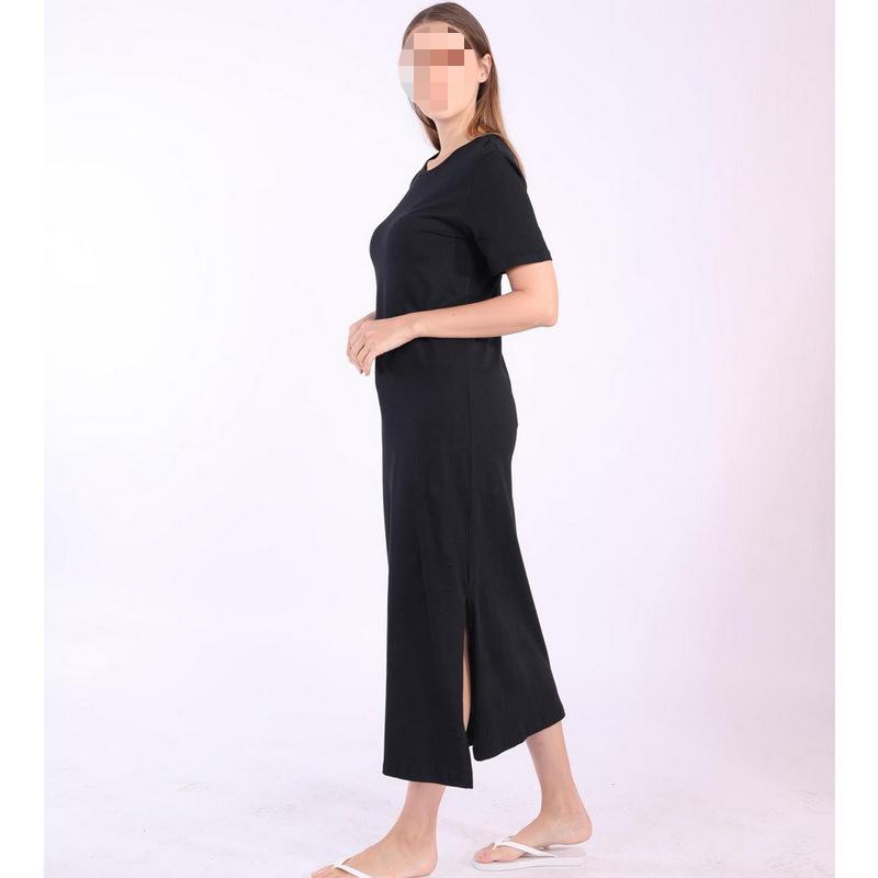 European and American fashion street photography personalized women's round neck high slit long loose T-shirt A-line dress