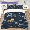 Cute Vehicle Pattern Bedding Uilt Set Uilt Cover Pillowcase Home Decoration Birthday Gift (1 * Duvet Cover + 2 * Pillowcase  Without Core)45