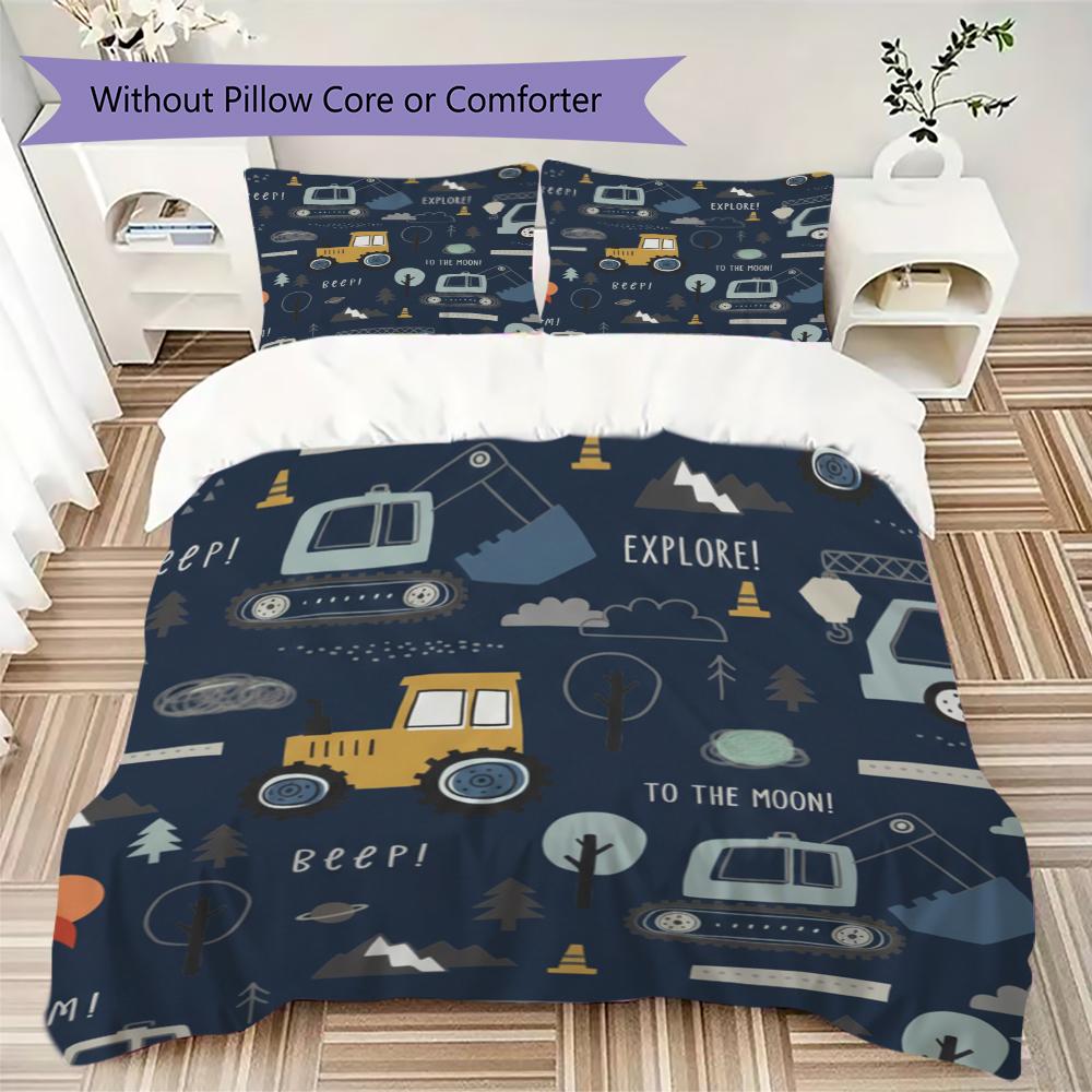 Cute Vehicle Pattern Bedding Uilt Set Uilt Cover Pillowcase Home Decoration Birthday Gift (1 * Duvet Cover + 2 * Pillowcase Without Core)45