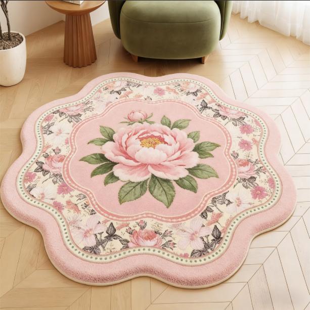 Flower Pattern Carpets for Living Room Fluffy Soft Pink Rug French Style Bedroom Decor Pink Carpet Thick Plush Bedside Floor Mat
