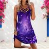 Vestito da Donna Taglie Forti con Spalline Incrociate Senza Maniche Stampa Farfalle Viola Orlo Curvo