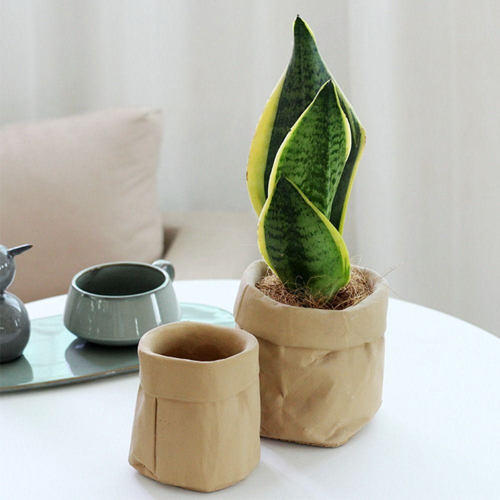 Cement Vase Ornament Imitation Paper Bag Hydroponic Flower Holder Flowerpot  Balcony