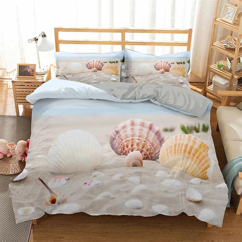 Starfish Duvet Cover Set Summer Beach Seashell Starfish Twin Bedding Set Polyester Hawaiian Tropical Nature Sea King Quilt Cover