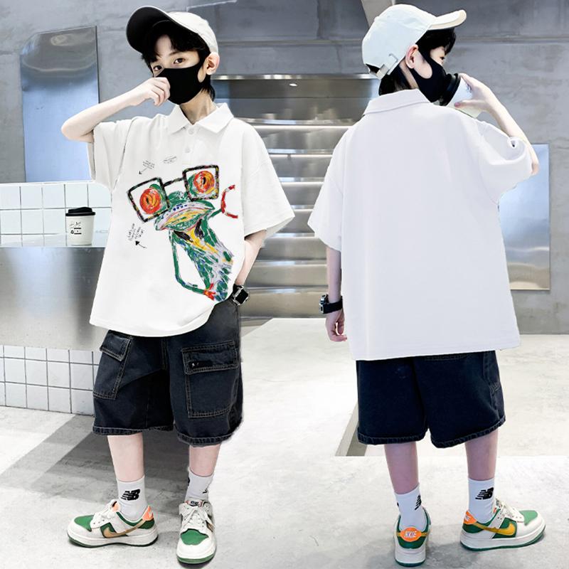 Boys' short sleeved T-shirt polo shirt summer clothes 2026 new summer half sleeved boys' big children