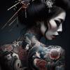 Dark Academia Art Japanese Geisha Poster Prints For Home Decor Gothic Body Tattoo Woman Portrait Canvas Painting Wall Art Gift