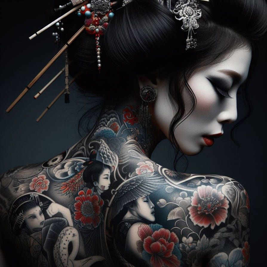Dark Academia Art Japanese Geisha Poster Prints For Home Decor Gothic Body Tattoo Woman Portrait Canvas Painting Wall Art Gift